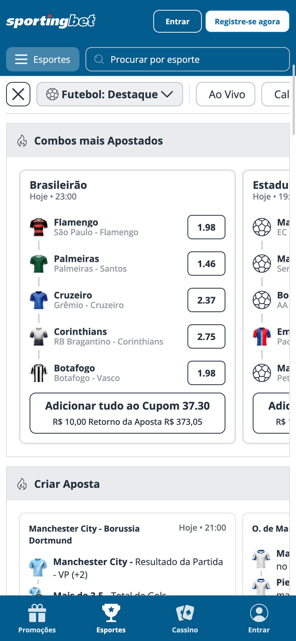 Página de apostas em futebol na Sportingbet 