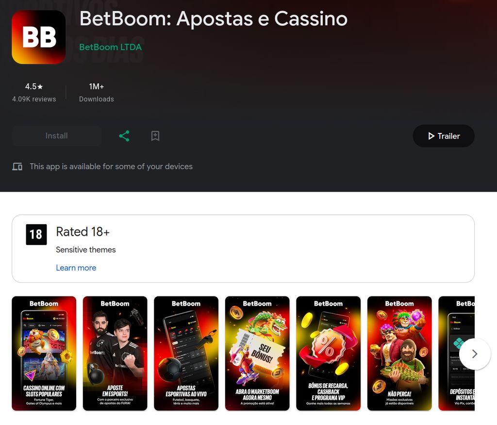Página do BetBoom app na Google Play Store