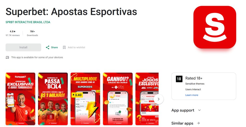 App de apostas esportivas da Superbet na Google Play Store