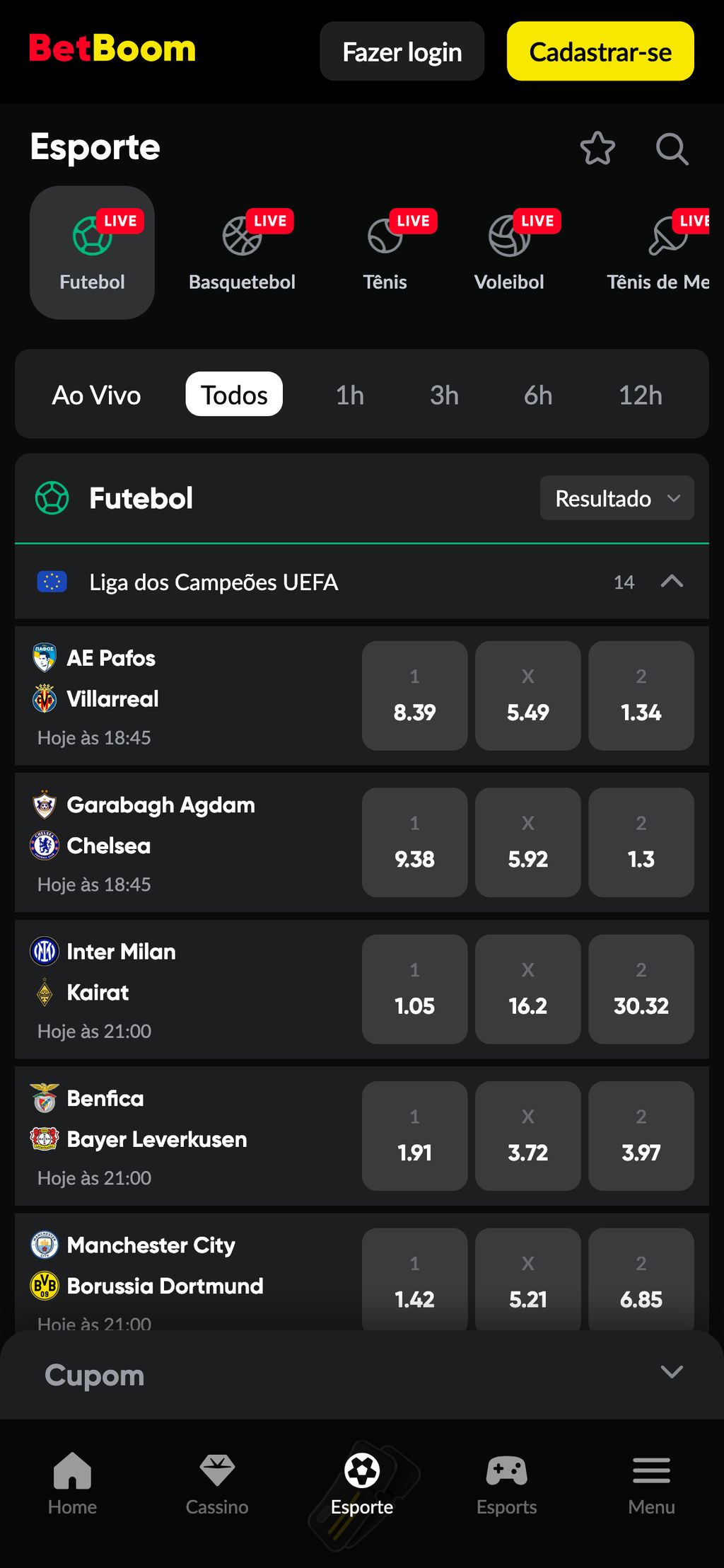 Apostas esportivas na BetBoom - todos os esportes populares estão disponíveis