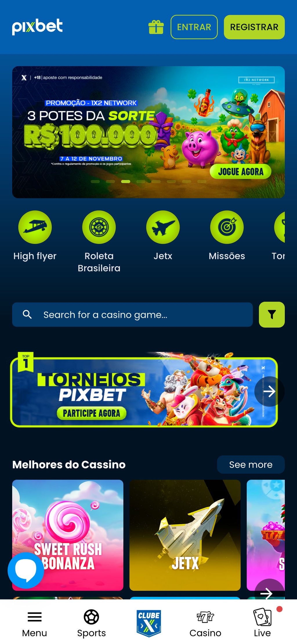 Página inicial do site pix.bet.br