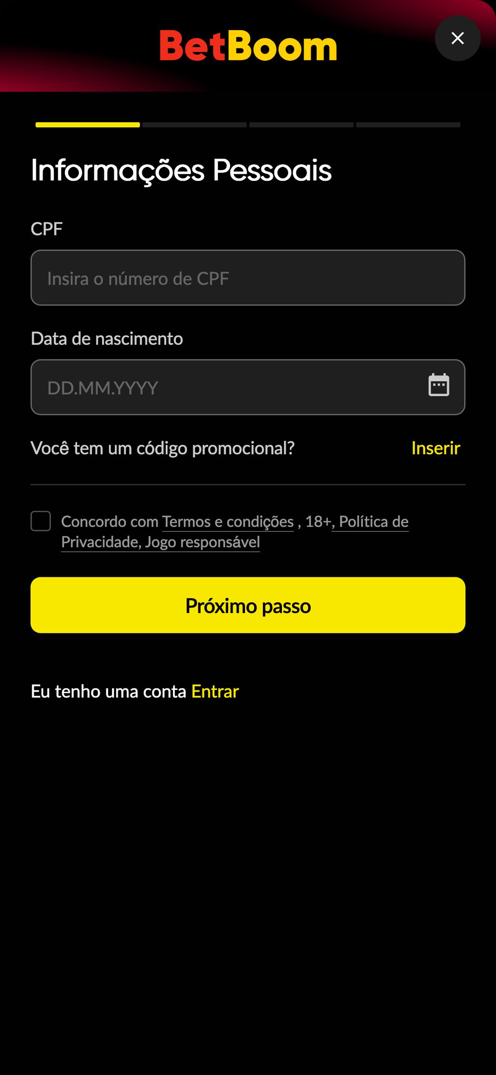 Registro na BetBoom Brasil