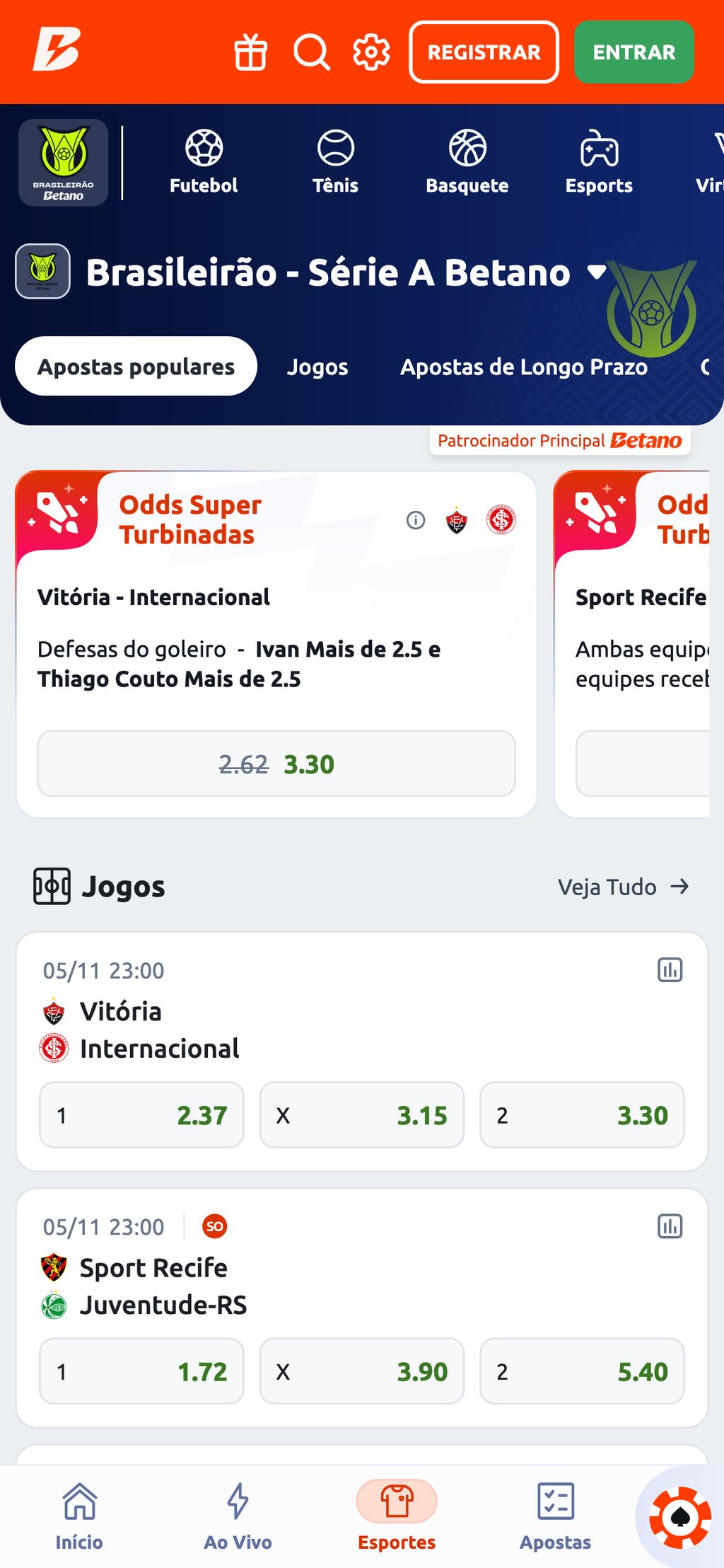 Apostas esportivas na Betano