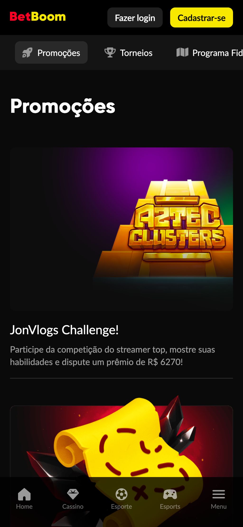 Página com bônus no site BetBoom