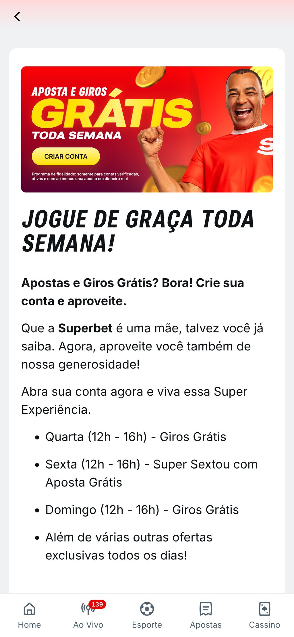Bônus para jogadores da Superbet do Brasil