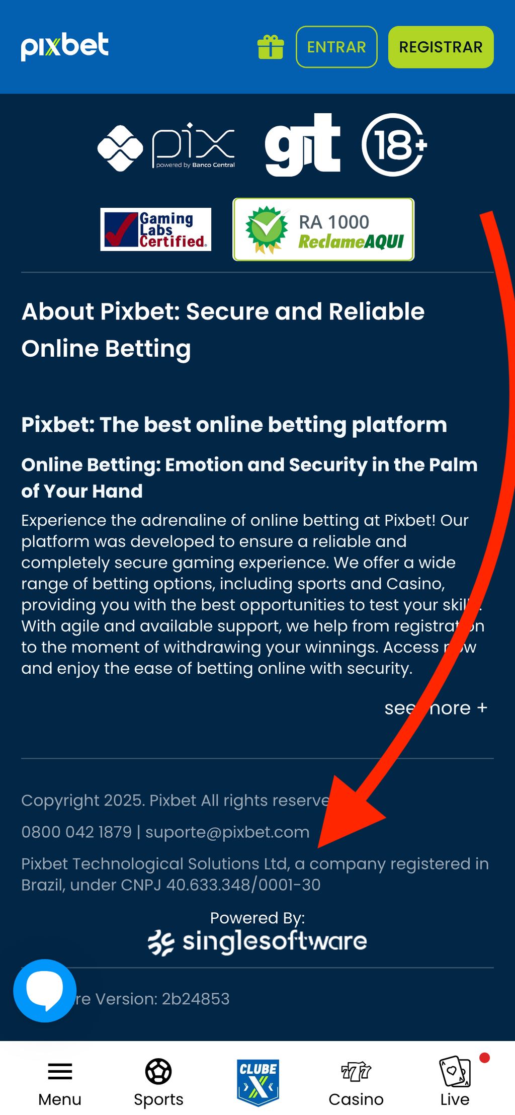 Informações sobre a licença da empresa Pixbet