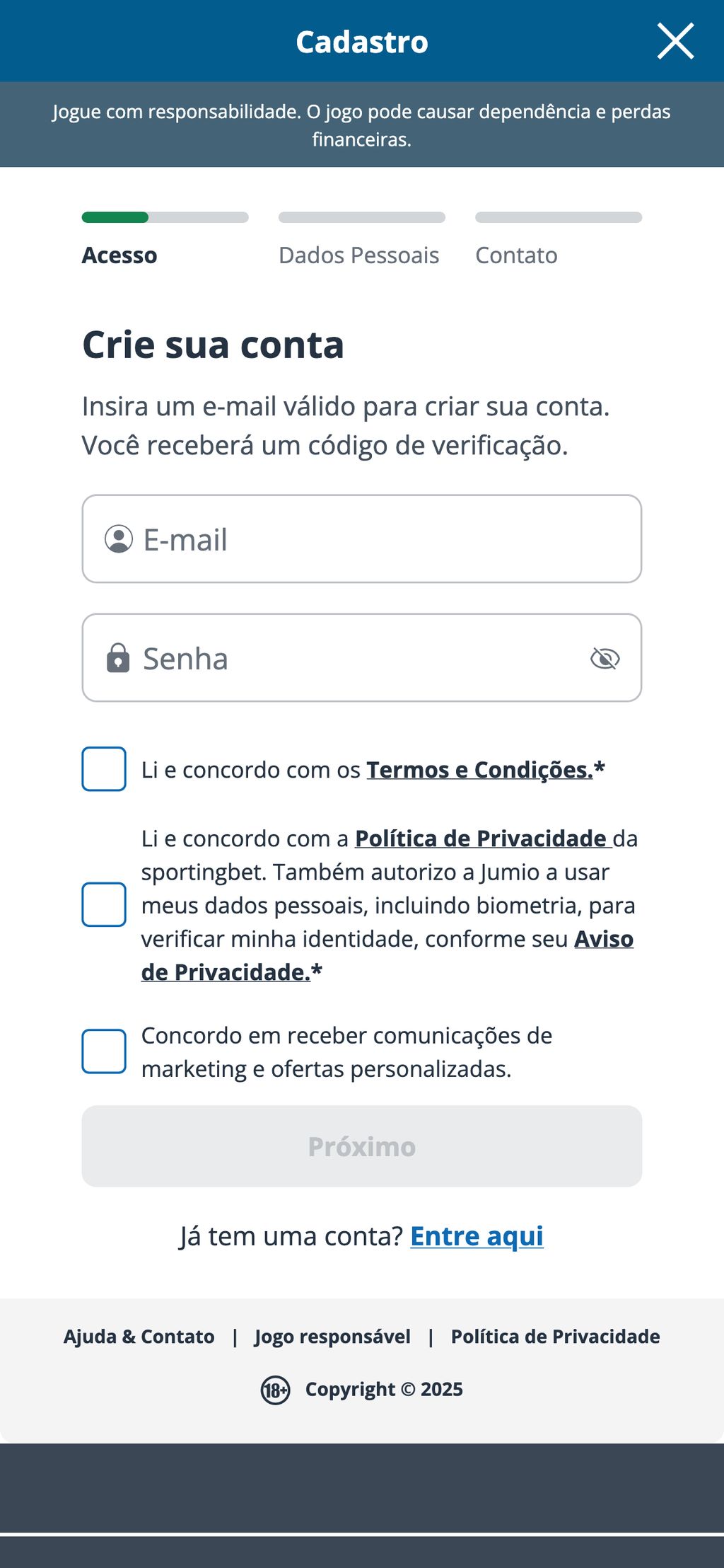 Registro no site Sportingbet.bet.br