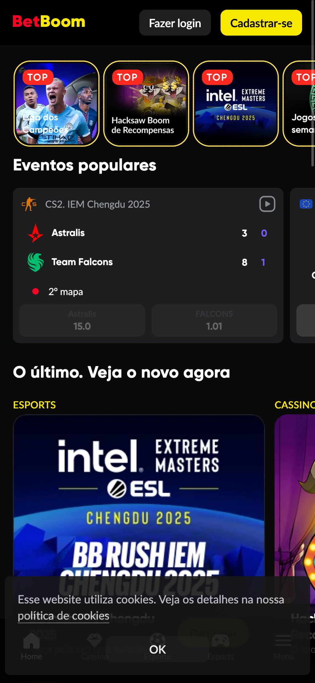 Página inicial do site betboom.com.br