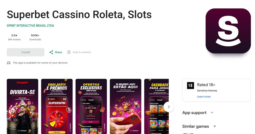App de cassino da Superbet na Google Play, com a roda SuperSpin