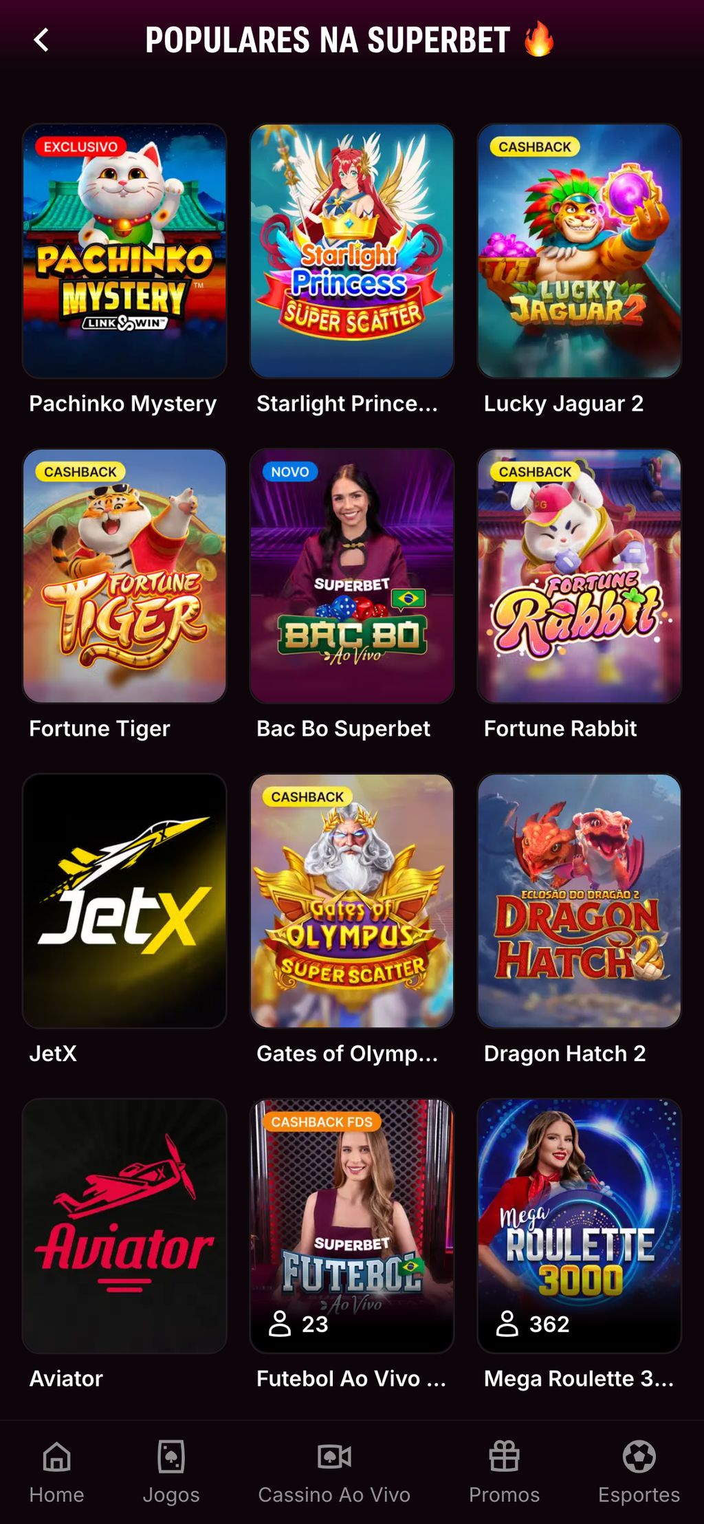 Slots populares na Superbet 
