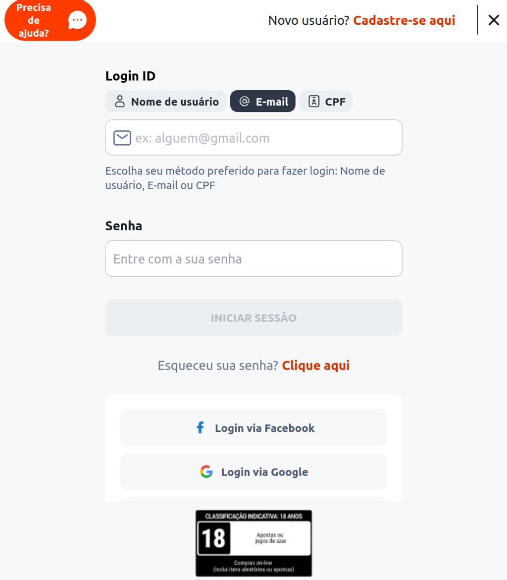 Tela de login da Betano, com as opções de Login ID, o campo de senha e o botão «Iniciar Sessão»