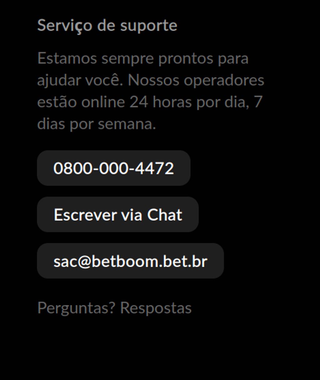 Canais de suporte da BetBoom disponíveis no rodapé do site oficial 